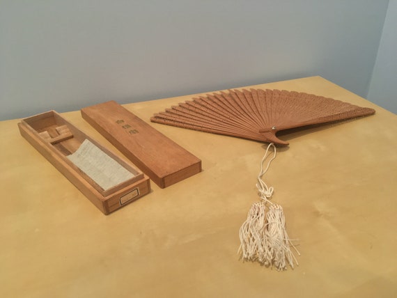 Vintage Fan with Tassel and Box