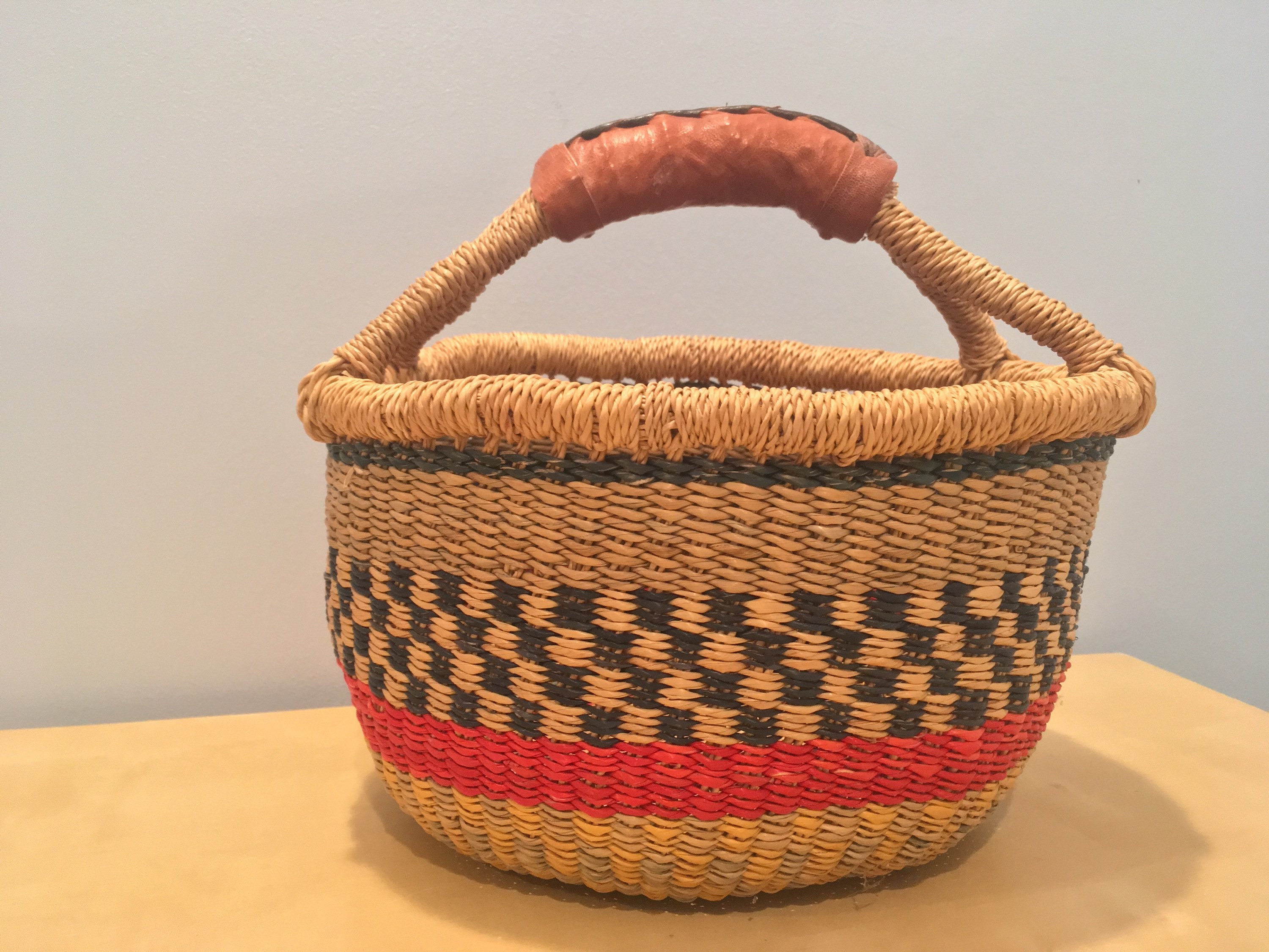 Mini Woven African Basket with Leather Handle Etsy