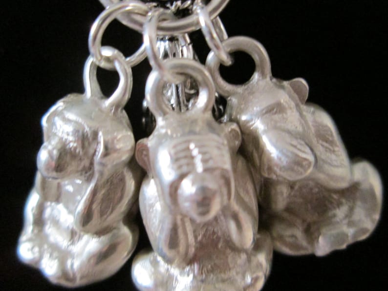 3 Wise Monkeys solid sterling silver charm pendants handmade artisan jewellery Turkish tassel /& sterling snake chain