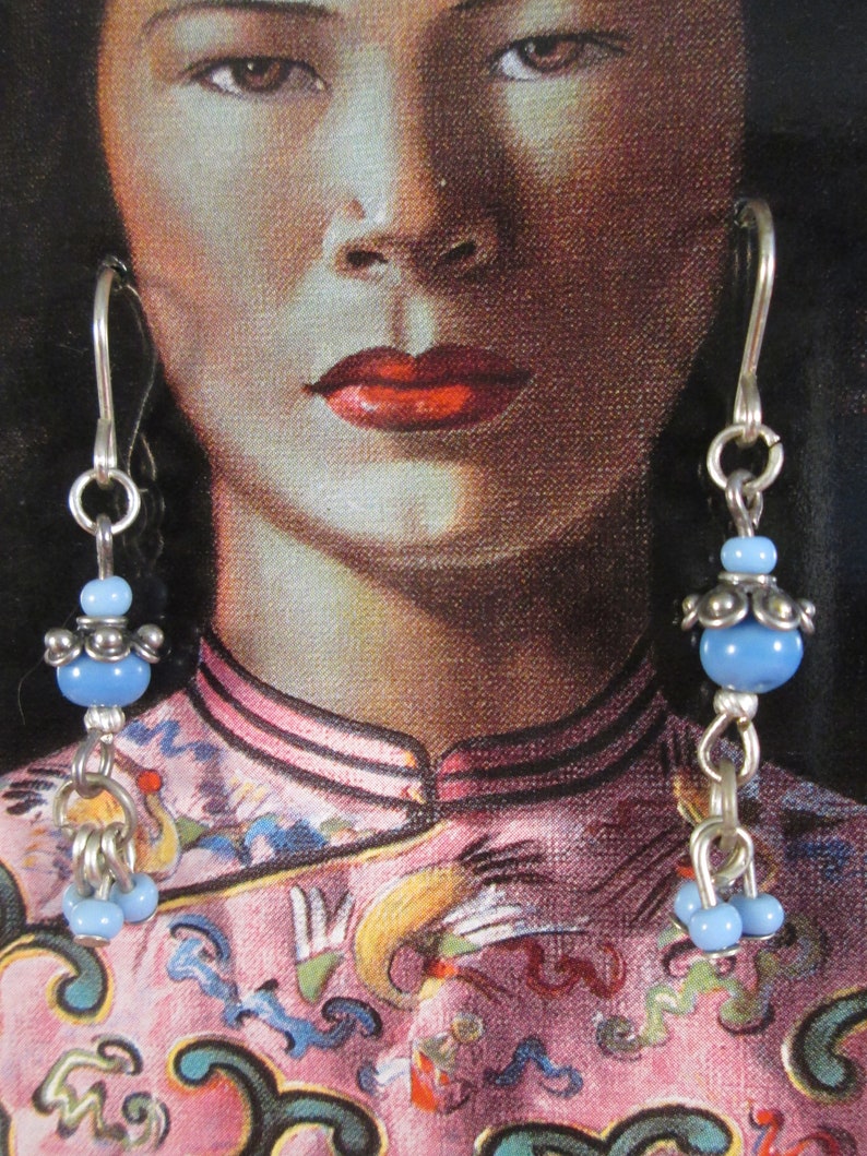 Sterling silver earrings with vintage glass beads and decorative sterling fittings