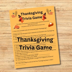 Thanksgiving Trivia Game, Printable Thanksgiving Game, Turkey Trivia Game, Classroom Printable, Thanksgiving Trivia, Instant Download