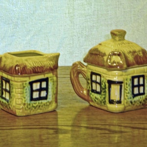 Thatched Porcelain English House Cream and Sugar Bowls Rare