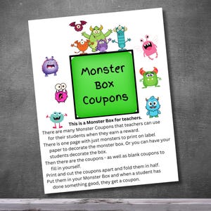 Monster Box Coupons, Classroom Management, Teacher Reward Coupons, Behavior Rewards, Positive Behavior Incentive, Homeschool Resources