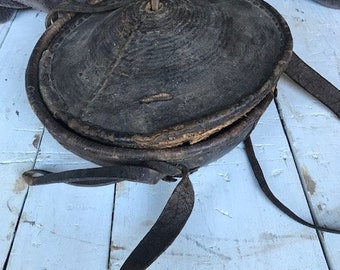 1800's Chinese woven basket with leather straps lunch box offering box