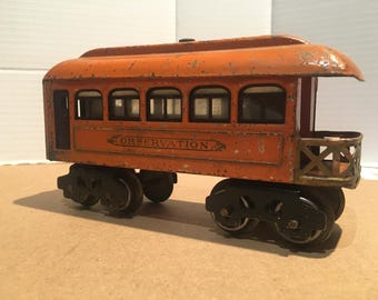 Vintage Lionel O Gauge Prewar Tinplate Orange 604 Pullman observation Car Coach