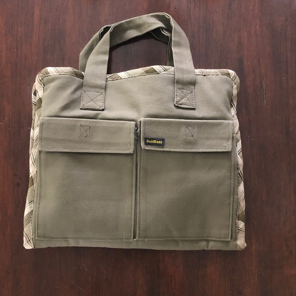 Dad Bag, Dad Hospital Survival Bag, Baby Shower Gift, New Daddy, Hospital Bag for Daddy in Dark Khaki Brown with Plaid Lining