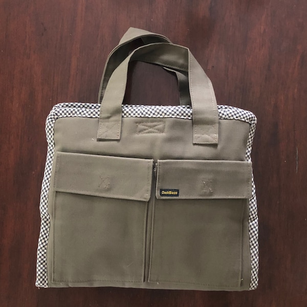 Dad Bag, Dad Hospital Survival Bag, Baby Shower Gift, New Daddy, Hospital Bag for Daddy in Dark Khaki Brown with Small Plaid Lining