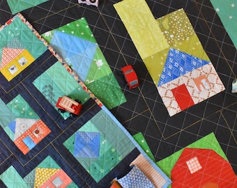 Busy Town Play Mat PDF Pattern - Kids Toy Car Track Quilt - Digital Download