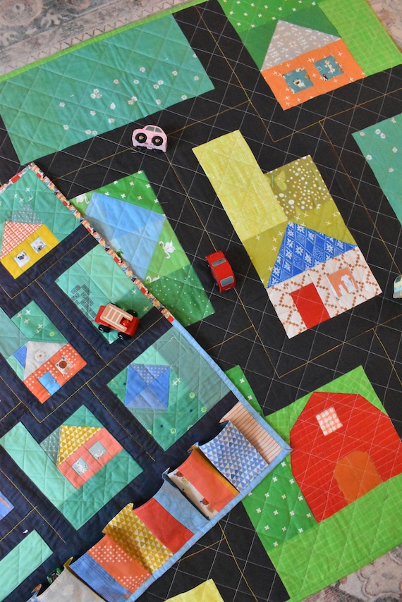 Busy Town Play Mat PDF Pattern - Kids Toy Car Track Quilt - Digital Download