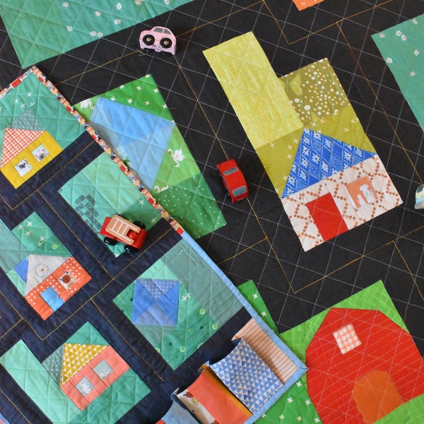 Busy Town Play Mat - Kids Toy Car Track PDF Pattern with Foldable & Floor Quilt Options - Digital Download