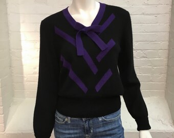 vintage Sonia Rykiel sweater // black and purple pullover top // 1980s