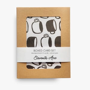 Juego de tarjetas de felicitación con impresión de café en linóleo: hechas a mano y ecológicas