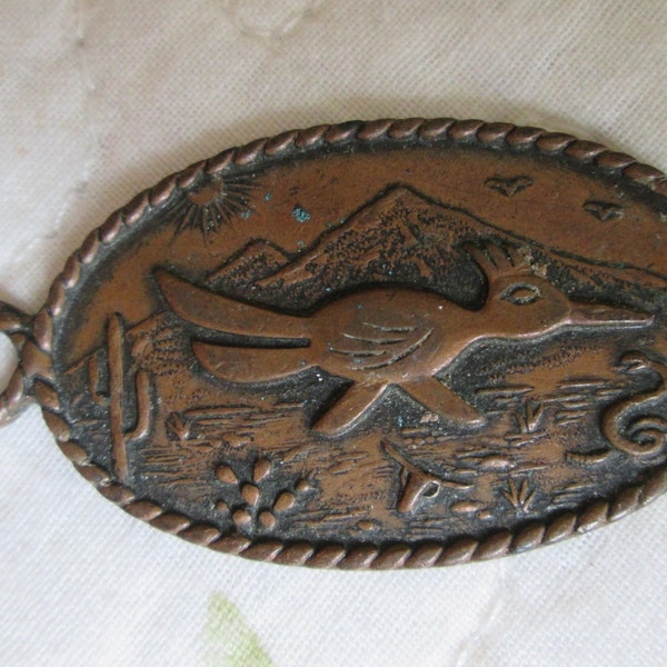 Roadrunner New Mexico State Bird ~ Solid Copper ~ Oval Key Fob or Pendant ~ Free Shipping