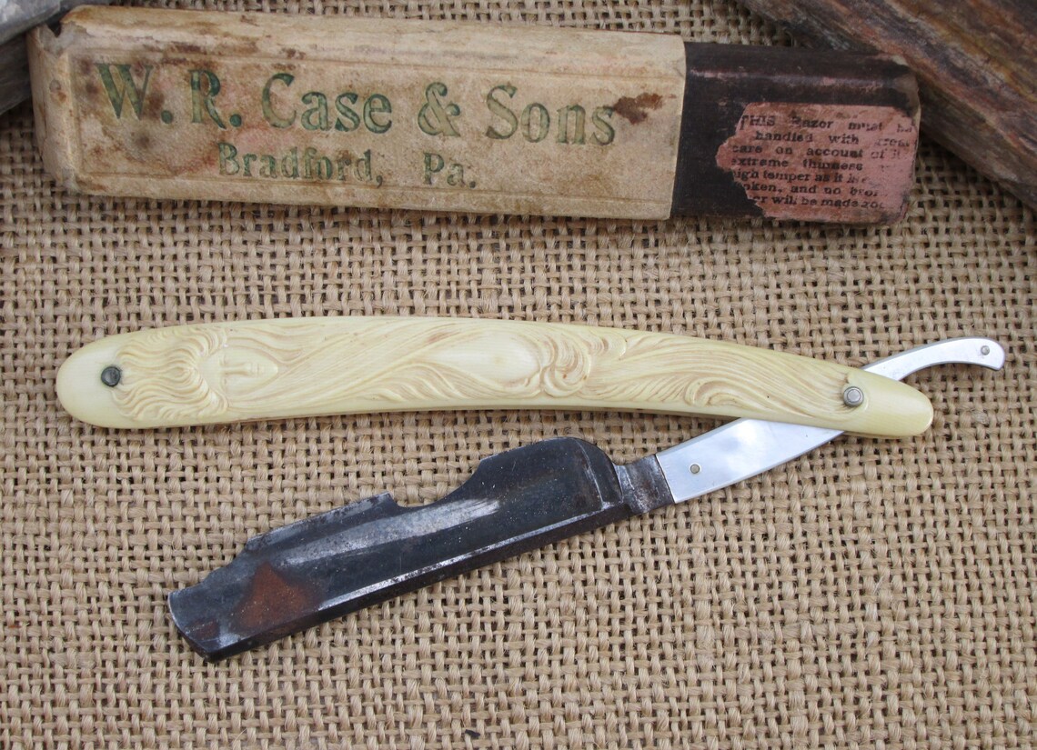 W. R. Case & Sons Vintage Straight Razor With Carved Handle Original