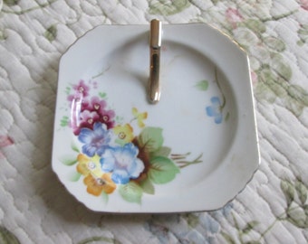 Occupied Japan Porcelain Painted Trinket Dish ~ Floral Ring Dish