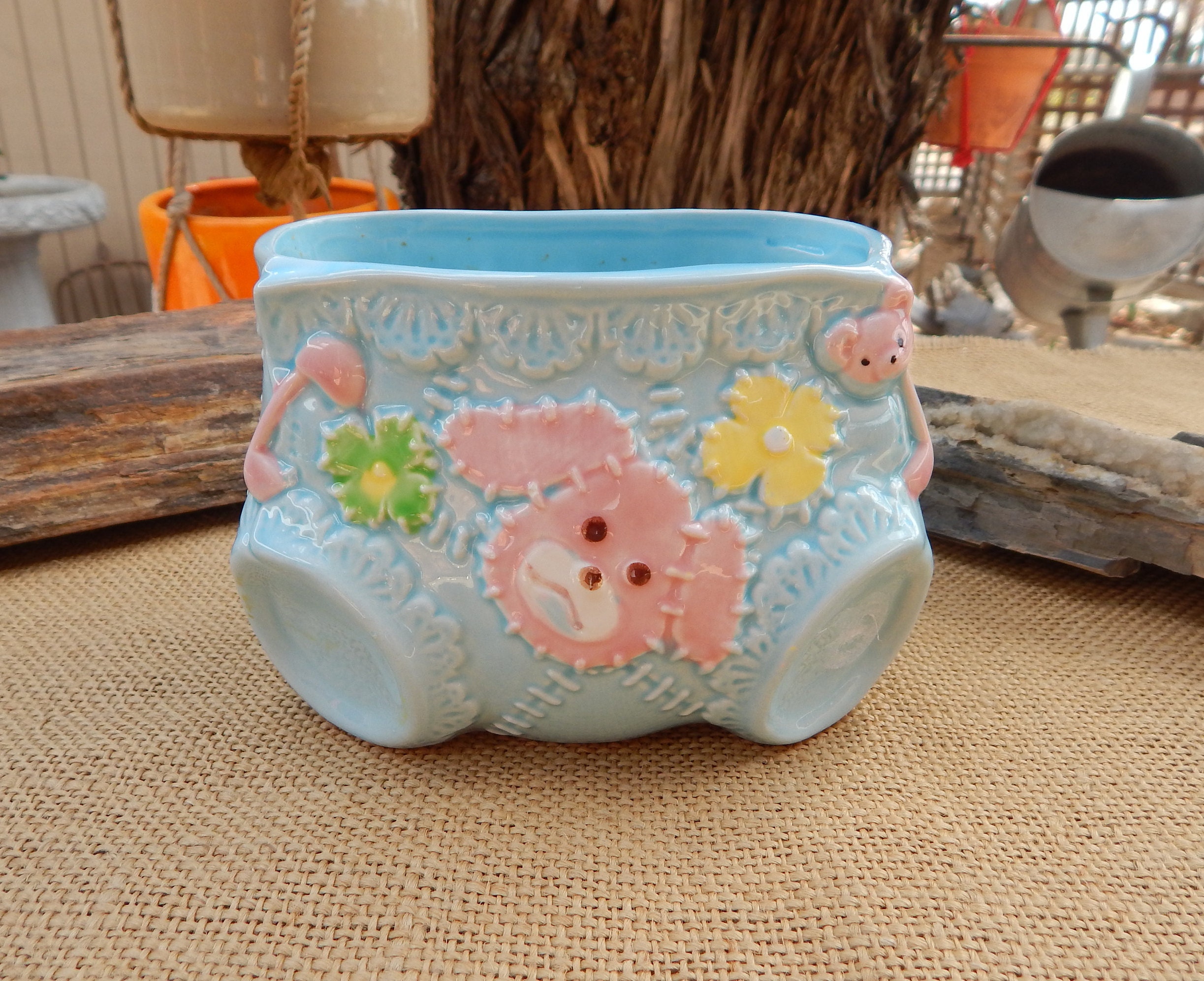 Ardco Dallas Blue Baby Diaper Planter, C3791 Made in Japan, 1950's