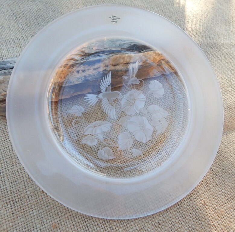 Hummingbird Crystal Dessert Plate by Avon 24 Full Lead Etsy