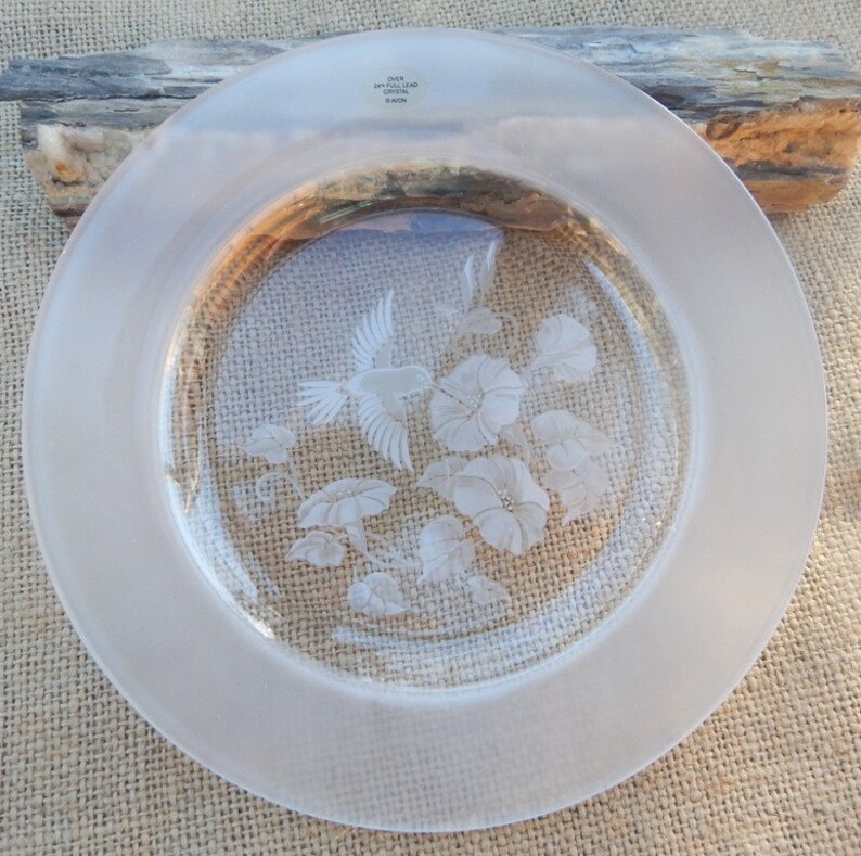 Hummingbird Crystal Dessert Plate by Avon 24 Full Lead Etsy