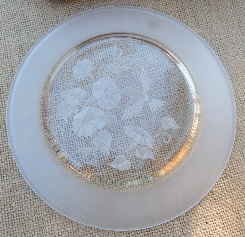 Hummingbird Crystal Dessert Plate by Avon 24 Full Lead Etsy