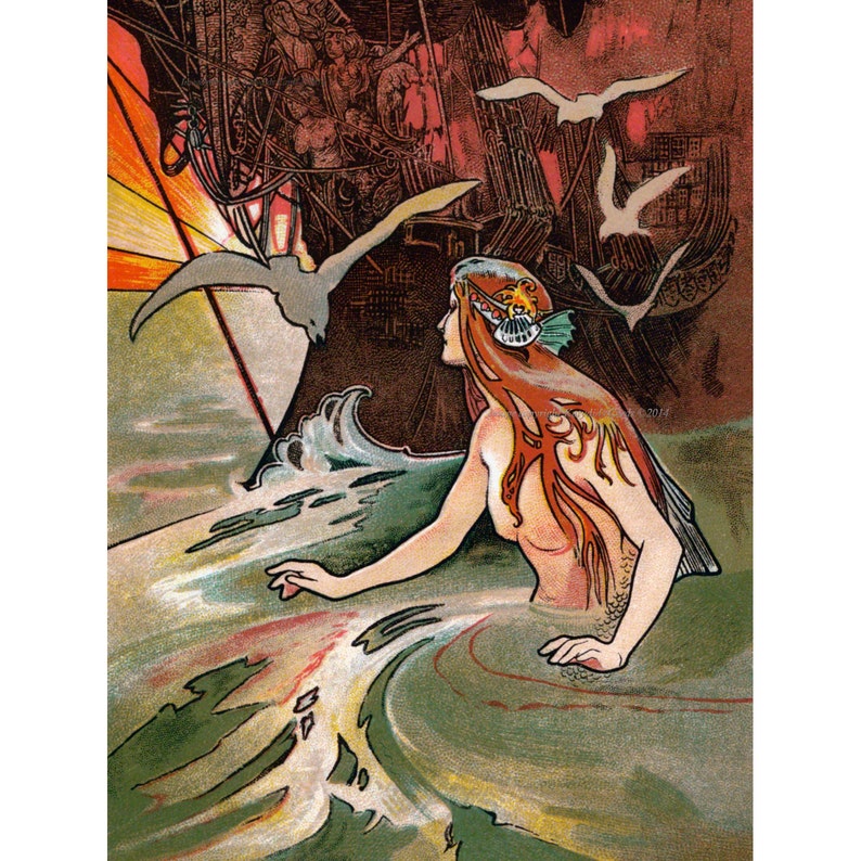 Charles Robinson Hans Christian Andersen Fairy Tale Little Mermaid Fabric Block