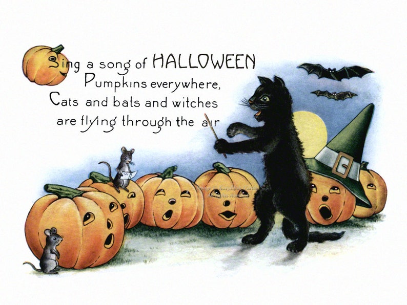 Fabric Block Halloween Vintage Image Flying Witch