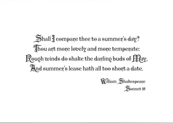 Shakespeare Citation Bloc De Tissu Sonnet 18 Amour Poeme Etsy