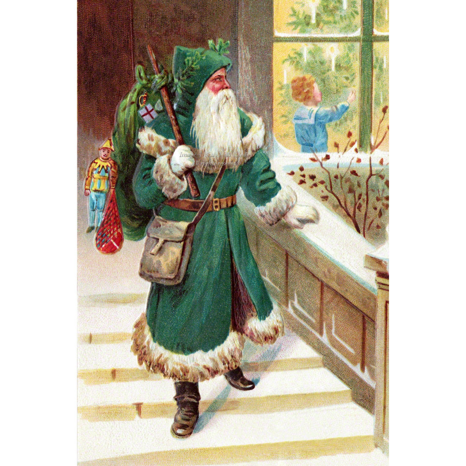 Santa Christmas Fabric Green Robe Saint Nicholas with Gifts Etsy