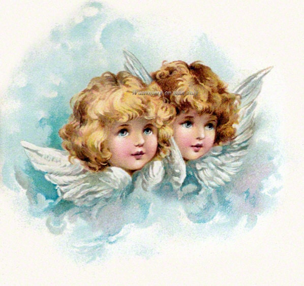 Angels Fabric Block Two Cherubs Fabric Harriet Bennett | Etsy