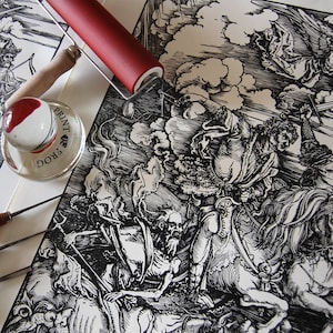 Great fun at the racecourse - 4 horsemen of the Apocalypse - Albrecht Dürer replica - handmade linocut