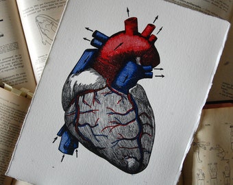 Beat box IV - heart - anatomy - linocut