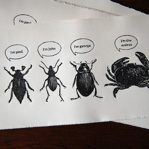 The Beetles insects plate linocut image 1