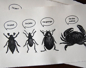 The Beetles - insects plate - linocut