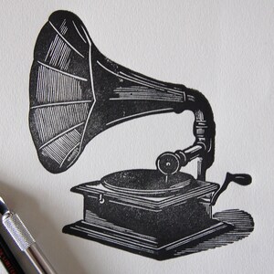 Beat box III phonograph linocut image 4