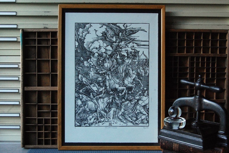 Great fun at the racecourse 4 horsemen of the Apocalypse Albrecht Dürer replica handmade linocut image 2