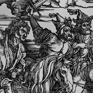 Great fun at the racecourse 4 horsemen of the Apocalypse Albrecht Dürer replica handmade linocut image 3