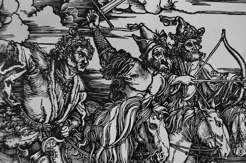 Great fun at the racecourse 4 horsemen of the Apocalypse Albrecht Dürer replica handmade linocut image 3