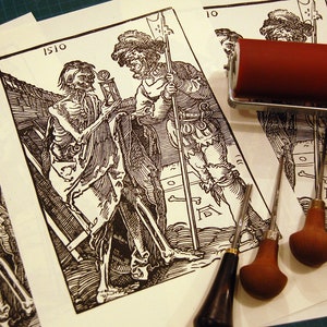 An hour for a smoke - after Albrecht Dürer - linocut