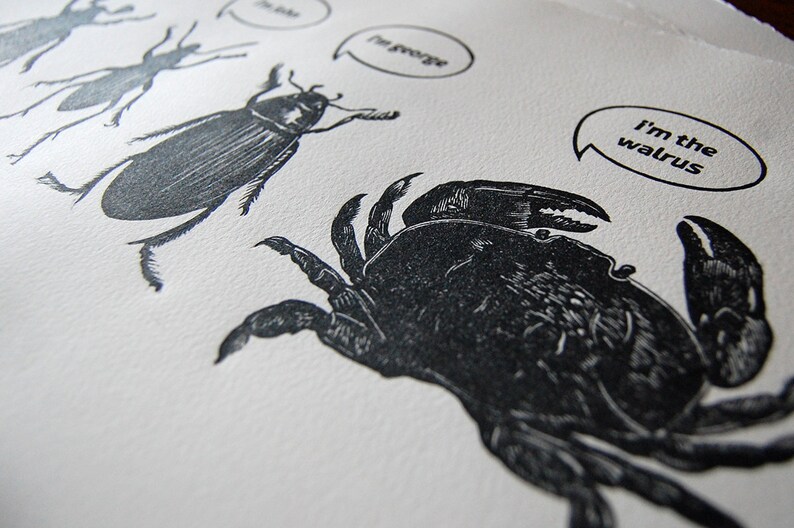 The Beetles insects plate linocut image 2