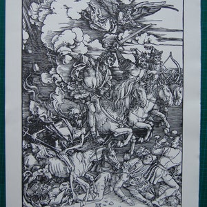 Great fun at the racecourse 4 horsemen of the Apocalypse Albrecht Dürer replica handmade linocut image 4