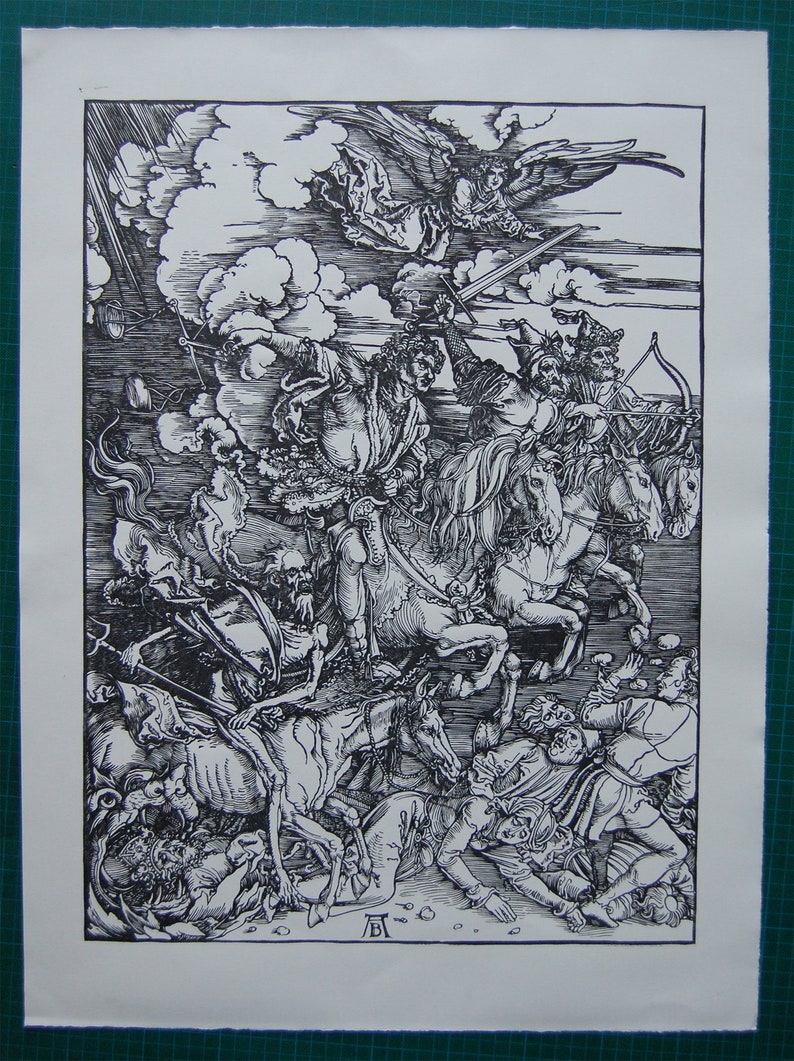 Great fun at the racecourse 4 horsemen of the Apocalypse Albrecht Dürer replica handmade linocut image 4