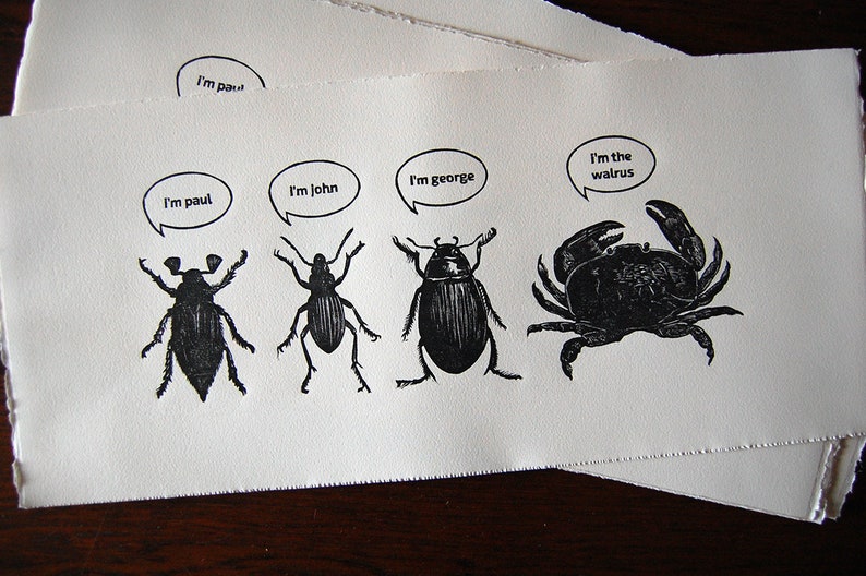 The Beetles insects plate linocut image 1