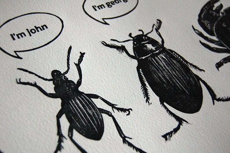 The Beetles insects plate linocut image 3