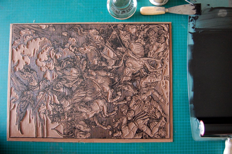 Great fun at the racecourse 4 horsemen of the Apocalypse Albrecht Dürer replica handmade linocut image 10