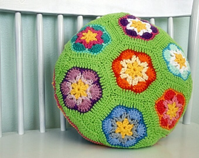 Round Flower Pillow Colorful Cotton Upcycled Sweater Back Etsy