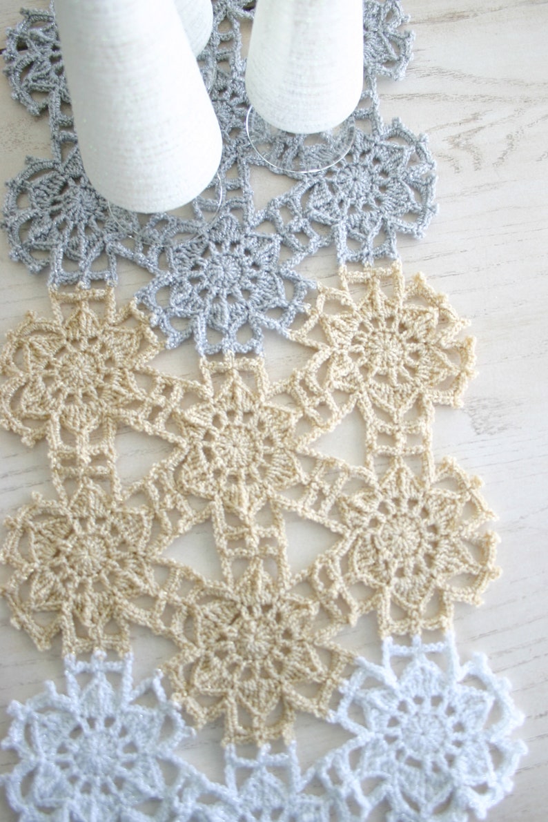 Crochet Pattern, Fallen Snow Table Runner, Ornament, Christmas Holiday Decor image 1