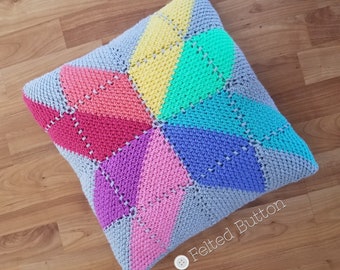 Wzór szydełkowy, poduszka pryzmatyczna, poszewka na poduszkę kwadratową
