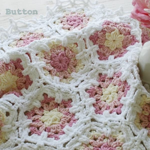 Crochet Pattern, Baby Blanket, Vintage Fleur, Shabby Chic