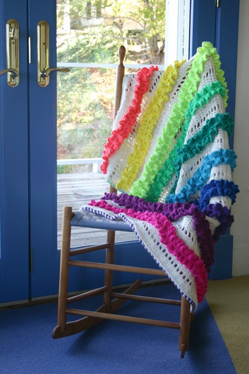 Crochet Pattern Ruffled Ribbons Blanket Rug Afghan Baby Etsy UK
