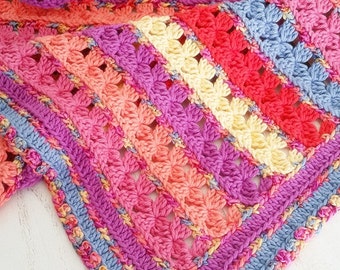 Crochet Pattern, Rows of Posies Blanket, Afghan, Baby, Throw