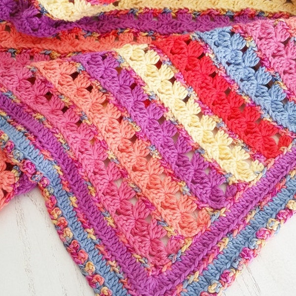 Crochet Pattern, Rows of Posies Blanket, Afghan, Baby, Throw